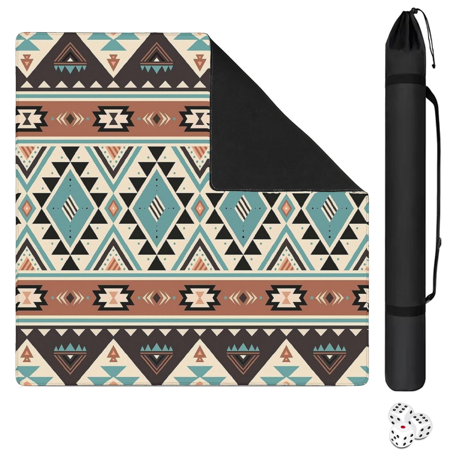 Boho Pattern Large Rubber Game Table Topper 31.5 Inch Square Mahjong Mat with Non-Skid Bottom for Stability and Noise Reduction for Tiles and Cards