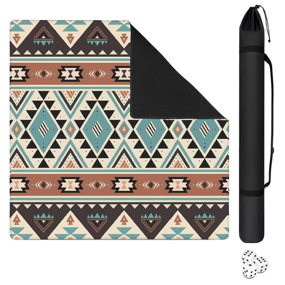 Boho Pattern Large Rubber Game Table Topper 31.5 Inch Square Mahjong Mat with Non-Skid Bottom for Stability and Noise Reduction for Tiles and Cards