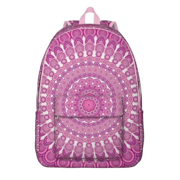 Boho Pattern Mandala School Backpack for Women, Sacred Ethnic Tribal Canvas Daypack with Symbolic Harmony Design
