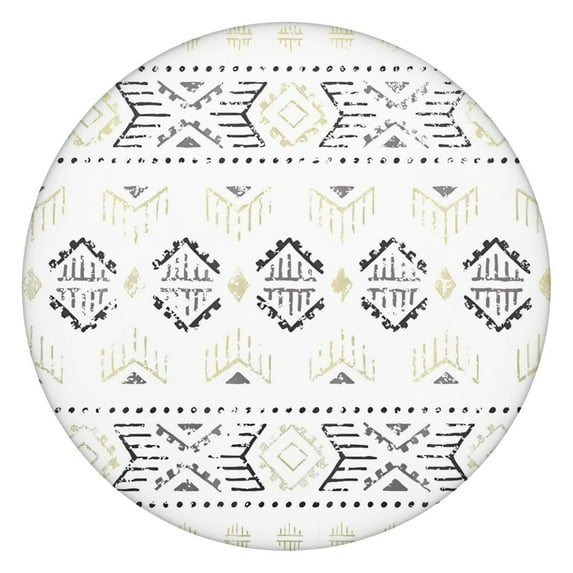 Boho Pattern Round Tablecloth Elastic Hem Waterproof Oxford Fabric for 45-52”, Great for Camping Trips and Daily Kitchen Use