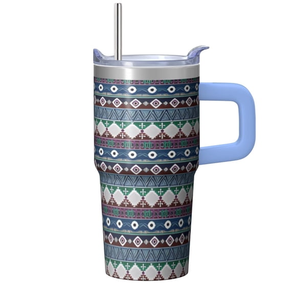 Boho Pattern Stainless Steel Cup 20oz with Lid & Straw - Double Wall Vacuum Insulated Travel Tumbler, Leakproof Thermal Coffee Mug