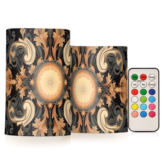 Boho Pattern Tribal Flameless CandlesLED Lights Battery Operated Candles with Remote and Timers Flicker Lights Votive Set of 2