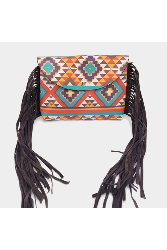 Boho Patterned Faux Leather Suede Tassel Fanny Pack / Belt / Crossbody Bag