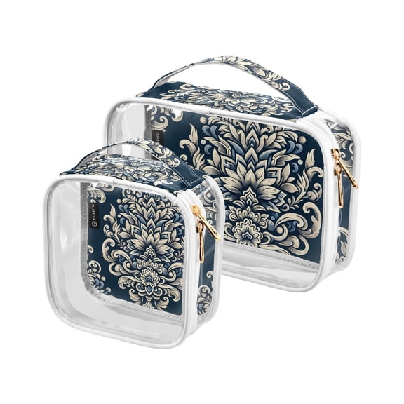 Boho Patterns Totems Clear Cosmetic Bags with Handles PVC Toiletry Bags Zipper Waterproof Portable for Traveling 2 Pcs