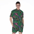 thumbnail image 1 of Boho Peacock Feather Pattern Short Sleeve Men'S Rompers, Peacock Casual Summer Jumpsuits Outfit, 1 of 4