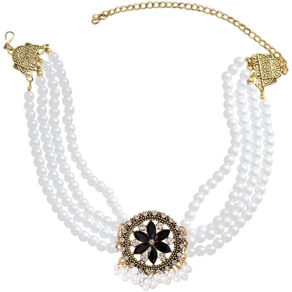 Boho Pearl Choker Necklace for Women Vintage Crystal Flower Pendant Layered Fashion Chunky Thick Necklaces Party Wedding Bride Trendy Indian Bollywood Jewelry Jhumka Festival Wear
