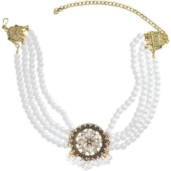 Boho Pearl Choker Necklace for Women Vintage Crystal Flower Pendant Layered Fashion Chunky Thick Necklaces Party Wedding Bride Trendy Indian Bollywood Jewelry Jhumka Festival Wear