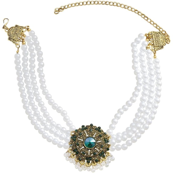 Boho Pearl Choker Necklace for Women Vintage Crystal Flower Pendant Layered Fashion Chunky Thick Necklaces Party Wedding Bride Trendy Indian Bollywood Jewelry Jhumka Festival Wear