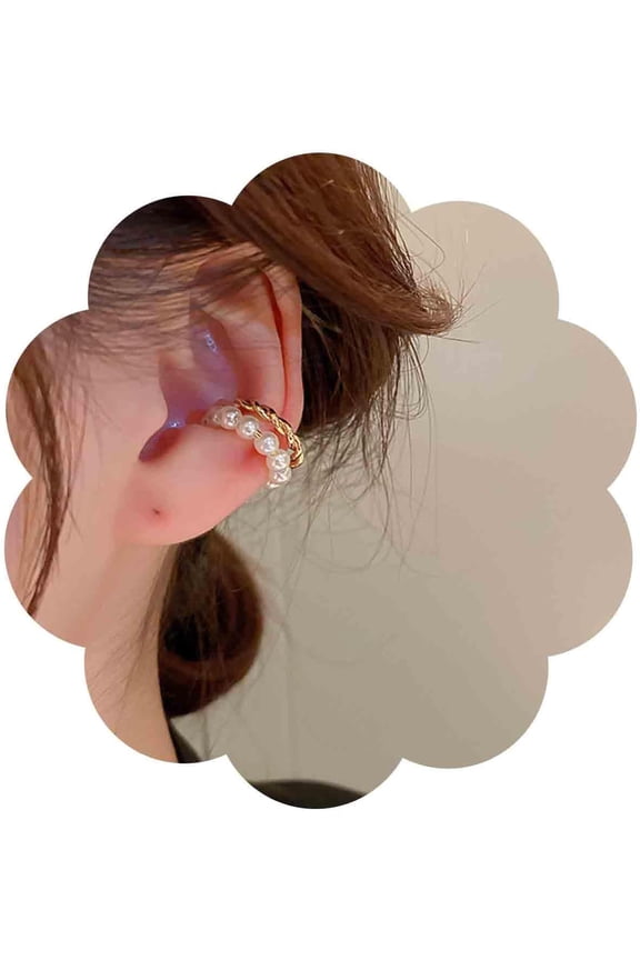 Boho Pearl Circle Cuff Earrings Gold Ring Helix Earrings Pearl Ear Cuff Earrings Minimalist Cz Earcuff Earring Non Pierced Clip on Earrings Jewelry for Women