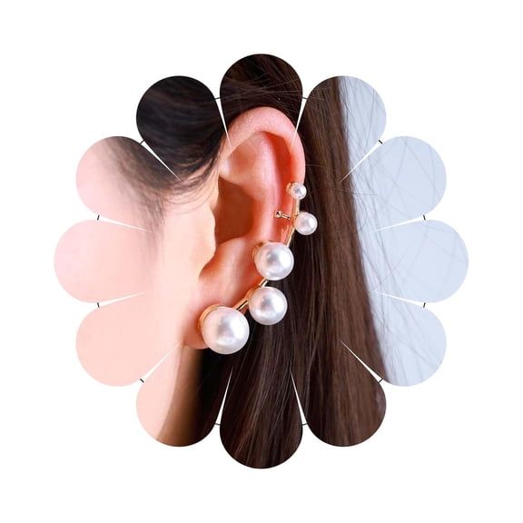 Boho Pearl Ear Climber Earrings Gold Pearl Ear Crawler Earrings Gold Pearl Ear Cuff Clip Earrings Pearl Stud Earrings Jewelry for Women(Gold Left)