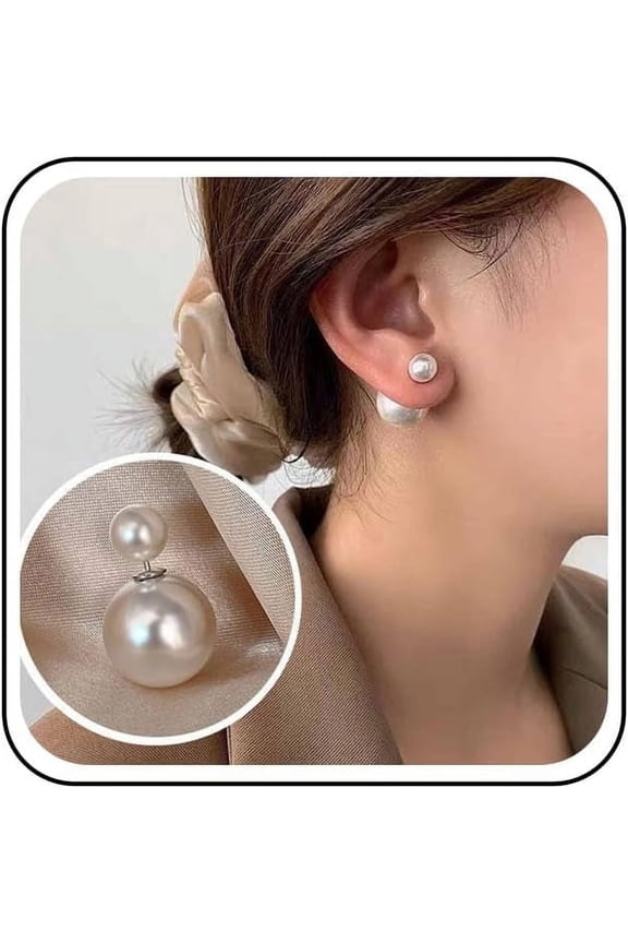 Boho Pearl Ear Jacket Earrings Round Pearl Stud Earring Vintage Pearls Front Back Earrings White Pearls Stud Earring Jewelry for Women