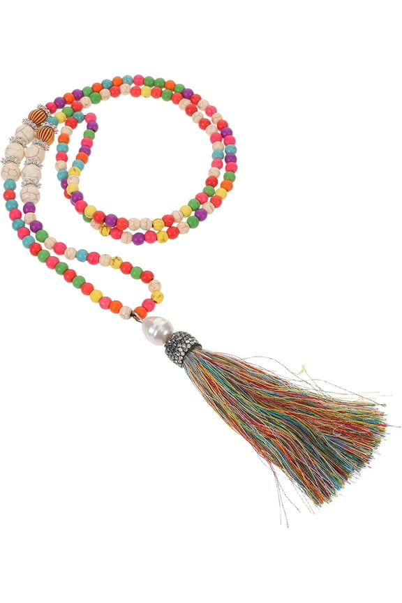 Boho Pearl Tassel Necklace with Crystal Accents Handmade Long Beaded Sweater Chain Jewelry for Women[c811]