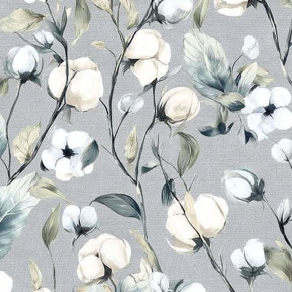 Boho Peel and Stick Wallpaper 17.7in x 9.8ft Delicate Cotton Blossom Floral Soft Gray Contact Paper Vinyl Self-Adhesive Removable Wall Paper for Bedroom Kitchen Cabinet Décor Renter Friendly