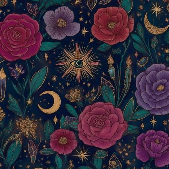 Boho Peel and Stick Wallpaper 17.7in x 9.8ft Mystical Floral Roses Crescent Moons All Seeing Eye Contact Paper Vinyl Waterproof Self Adhesive Wall Paper for Bedroom Shelf Cabinet Renter Friendly