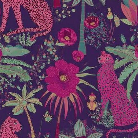 Boho Peel and Stick Wallpaper 17.7in x 9.8ft Tropical Leopard Floral Vibrant Pink Purple Hues Contact Paper Vinyl Waterproof Self Adhesive Wall Paper for Bedroom Shelf Cabinet Renter Friendly