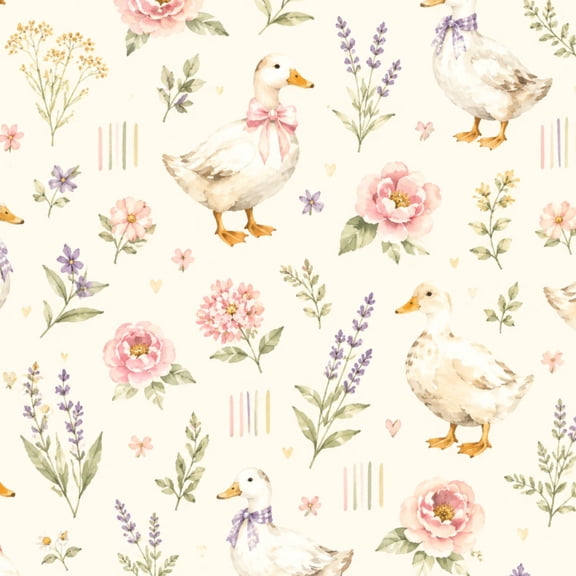 Boho Peel and Stick Wallpaper 17.7in x 9.8ft Watercolor Ducks Floral Elements Pastel Accents Contact Paper Vinyl Waterproof Self Adhesive Wall Paper for Bedroom Nursery Playroom