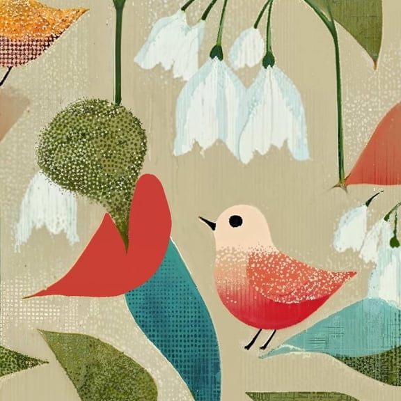 Boho Peel and Stick Wallpaper 17.7in x 9.8ft Whimsical Birds Snowdrop Flowers Retro Style Contact Paper Vinyl Self-Adhesive Removable Wall Paper for Bedroom Kitchen Cabinet Décor Renter Friendly