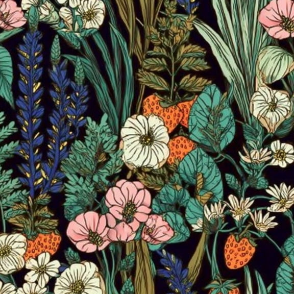 Boho Peel and Stick Wallpaper 23.6in x 9.8ft Dark Botanical Garden Wildflowers Strawberries Contact Paper Vinyl Self-Adhesive Removable Wall Paper for Bedroom Nursery Decor Renter Friendly