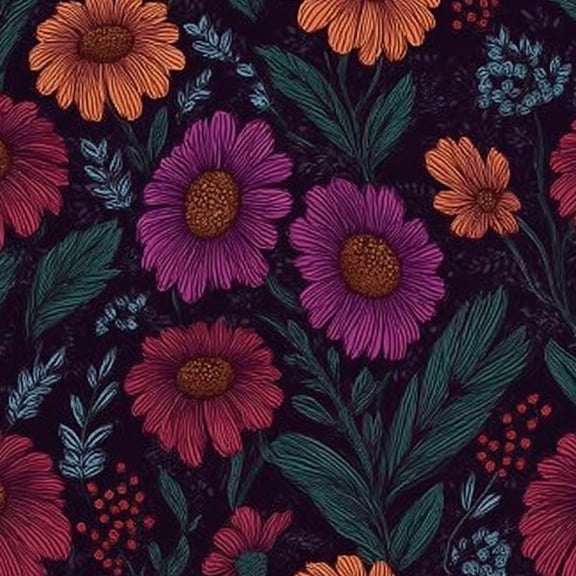Boho Peel and Stick Wallpaper 23.6in x 9.8ft Floral Bold Purple Orange Flowers Dark Contact Paper Vinyl Waterproof Self Adhesive Wall Paper for Bedroom Shelf Cabinet Renter Friendly