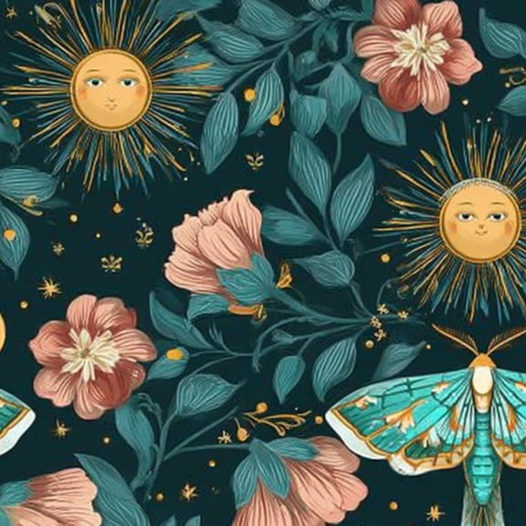 Boho Peel and Stick Wallpaper 23.6in x 9.8ft Mystical Sun Moon Floral Moth Contact Paper Vinyl Self-Adhesive Removable Wall Paper for Bedroom Nursery Decor Renter Friendly