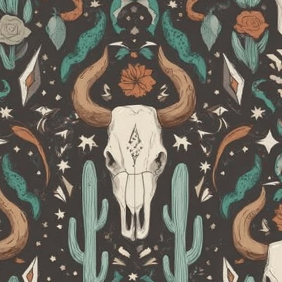 Boho Peel and Stick Wallpaper 23.6in x 9.8ft Western Boho Skull Cacti Roses Stars Contact Paper Vinyl Self-Adhesive Removable Wall Paper for Bedroom Kitchen Cabinet Décor Renter Friendly