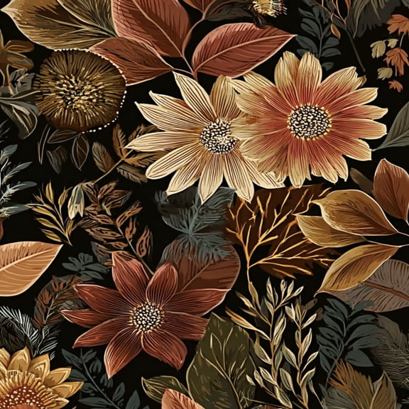 Boho Peel and Stick Wallpaper Autumn Floral Sunflowers Leaves Warm Earth Tones 23.6in x 9.8ft Contact Paper Removable Self Adhesive Wall Paper for Cabinets Drawers Bathroom Bedroom