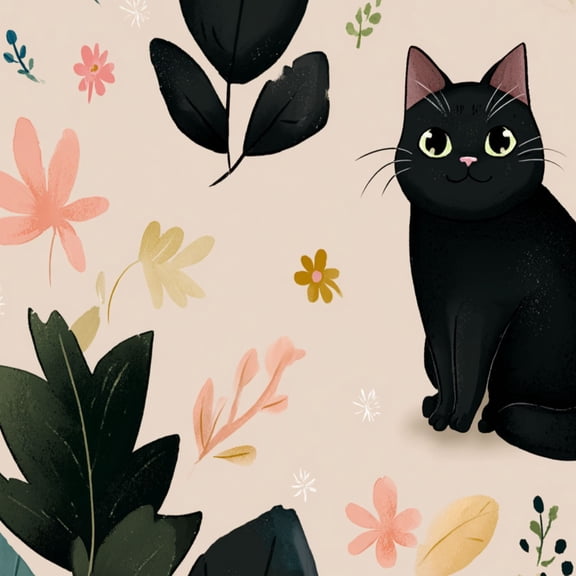 Boho Peel and Stick Wallpaper Black Cat Green Eyes Floral whimsical Wall Mural 17.7in x 9.8ft Self Adhesive Removable Wall Paper Renter Friendly Wallpaper for Bathroom Kitchen Kids Bedroom
