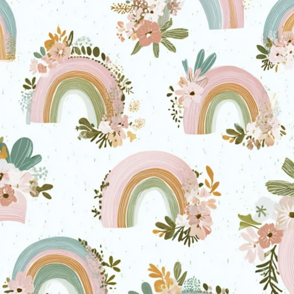 Boho Peel and Stick Wallpaper Boho Floral Rainbow Pastel Colors Botanical Elements Wall Mural 23.6in x 9.8ft Self Adhesive Removable Wall Paper Renter Friendly Wallpaper for Nursery Bedroom