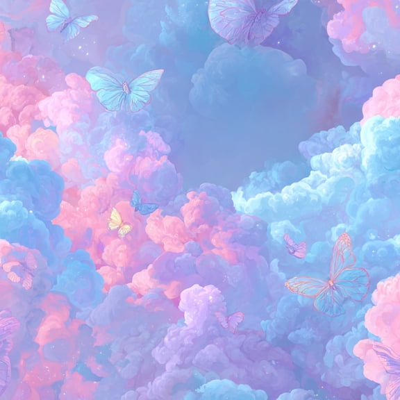 Boho Peel and Stick Wallpaper Calming Pastel Butterfly Artwork Fluffy Candy Clouds Wall Mural 17.7in x 9.8ft Self Adhesive Removable Wall Paper Renter Friendly Wallpaper for Nursery Bedroom