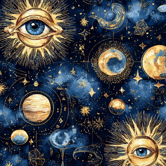 Boho Peel and Stick Wallpaper Cosmic Eye Planetary Galaxy Art Gold Blue Wall Mural 17.7in x 9.8ft Self Adhesive Removable Wall Paper Renter Friendly Wallpaper for Bedroom Kitchen Farm
