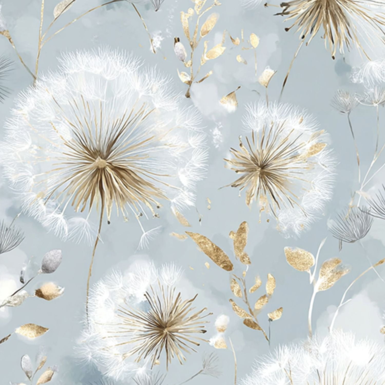 Boho Peel and Stick Wallpaper Delicate Dandelion Gold Floral Soft Blue Wall Mural 17.7in x 9.8ft Self Adhesive Removable Wall Paper Renter Friendly Wallpaper for Nursery Bedroom Cabinets