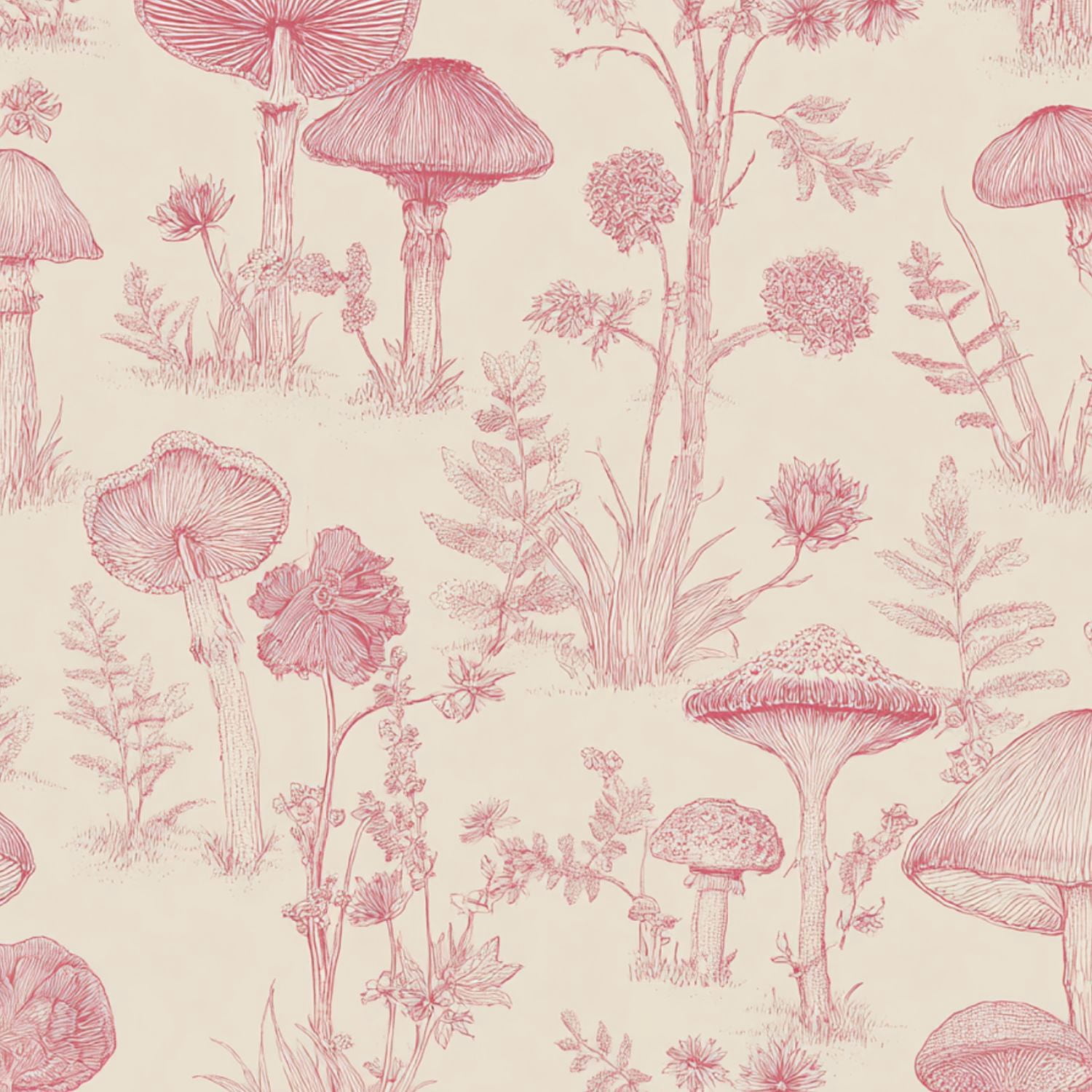 Boho Peel and Stick Wallpaper Detailed Botanical Mushroom Soft Pink Hues Wall Mural 23.6in x 9.8ft Self Adhesive Removable Wall Paper Renter Friendly Wallpaper for Bedroom Kitchen Farm