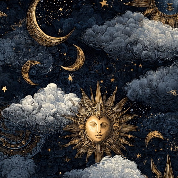 Boho Peel and Stick Wallpaper Detailed Engraving Celestial Scene Gold Silver Accents 23.6in x 9.8ft Self Adhesive Removable Wall Paper Renter Friendly Wall Covering for Bedroom Nursery Cabinet