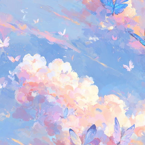 Boho Peel and Stick Wallpaper Dreamy Pastel Butterfly Sky Sweet Cloud Fantasy Landscape Wall Mural 17.7in x 9.8ft Self Adhesive Removable Wall Paper Renter Friendly Wallpaper for Nursery Bedroom