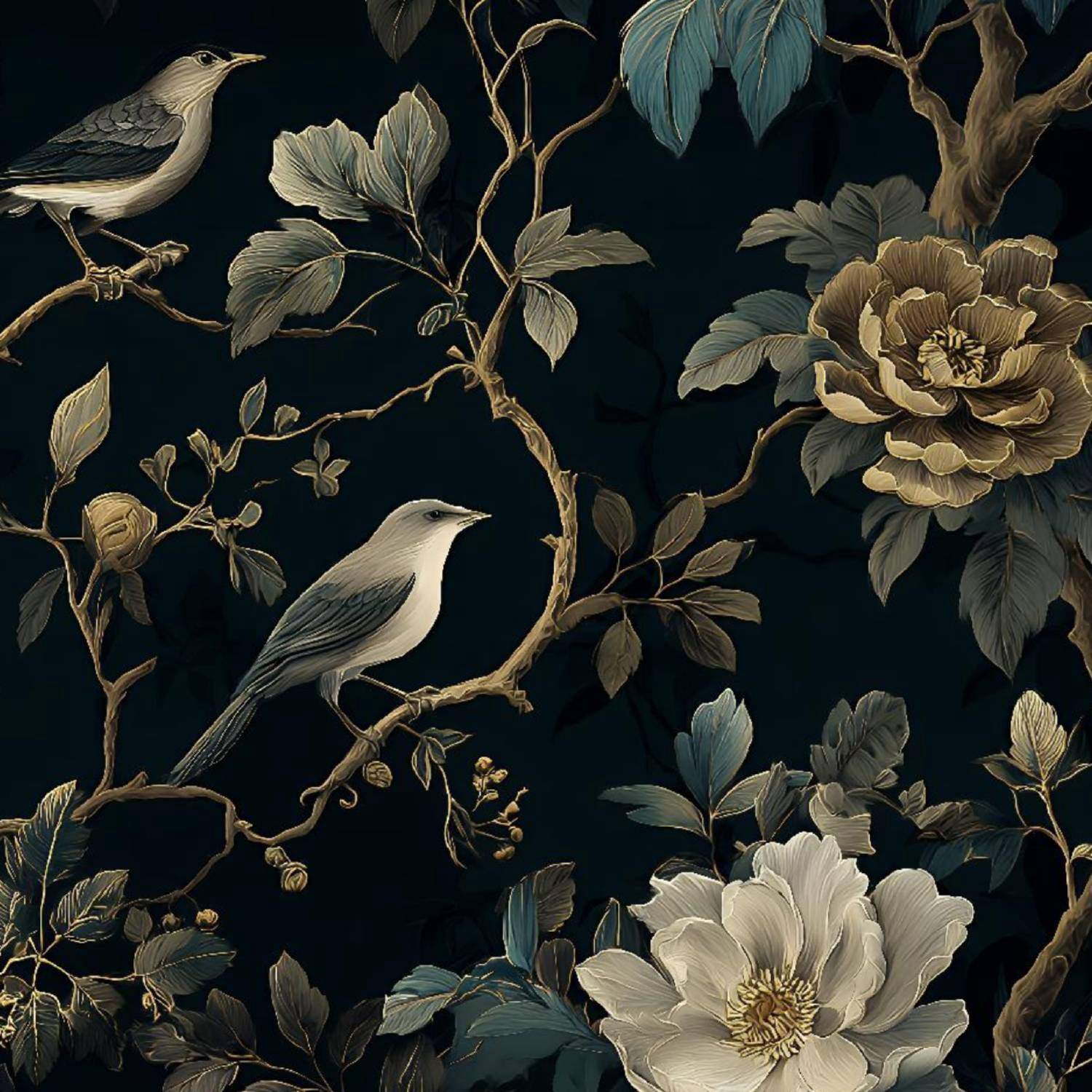 Boho Peel and Stick Wallpaper Elegant Birds Vintage Floral Dark Botanical Wall Mural 23.6in x 9.8ft Self Adhesive Removable Wall Paper Renter Friendly Wallpaper for Nursery Bedroom Cabinets
