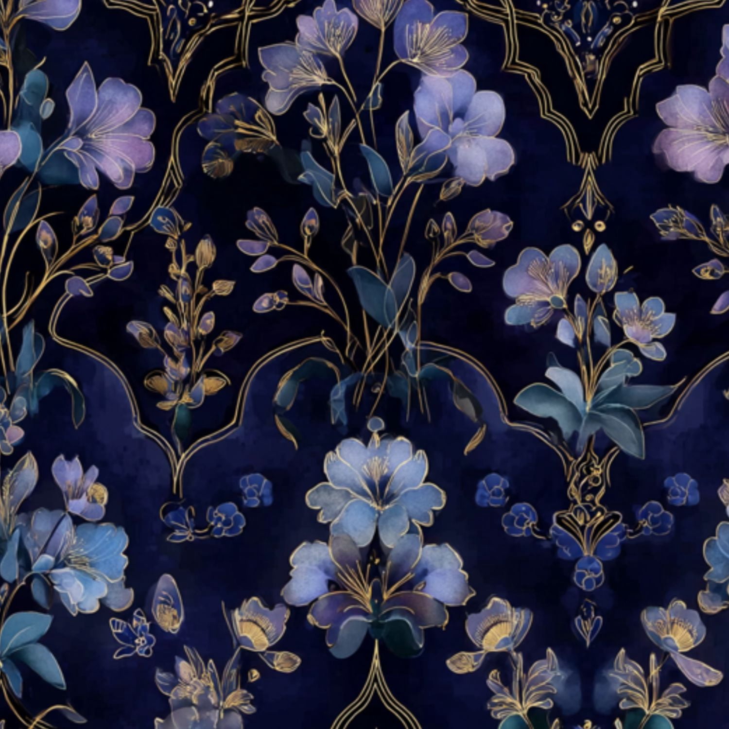 Boho Peel and Stick Wallpaper Elegant Blue Purple Floral Gold Accents Dark Wall Mural 23.6in x 9.8ft Self Adhesive Removable Wall Paper Renter Friendly Wallpaper for Nursery Bedroom Cabinets