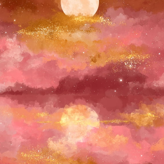 Boho Peel and Stick Wallpaper Ethereal Pink Sky Golden Cloud Line Twinkling Stars Wall Mural 23.6in x 9.8ft Self Adhesive Removable Wall Paper Contact Paper for Nursery Bedroom Cabinets