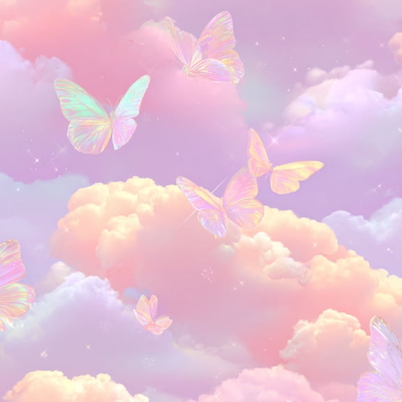 Boho Peel and Stick Wallpaper Ethereal Sky Shimmering Butterflies Fluffy Sweet Clouds Wall Mural 17.7in x 9.8ft Self Adhesive Removable Wall Paper Renter Friendly Wallpaper for Nursery Bedroom