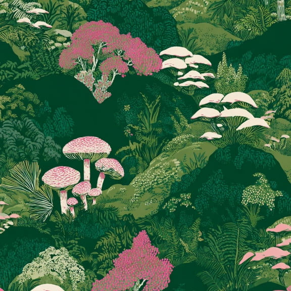 Boho Peel and Stick Wallpaper Green Forest Mushrooms Ferns Wall Mural 17.7in x 9.8ft Self Adhesive Removable Wall Paper Renter Friendly Wallpaper for Bedroom Kitchen Farm