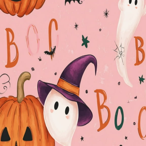 Boho Peel and Stick Wallpaper Halloween Ghosts Pumpkins Boo Text Pink Contact Paper 17.7in x 9.8ft Wallpaper Removable Self Adhesive Wall Paper for Girls Bedroom Nursery Cabinets