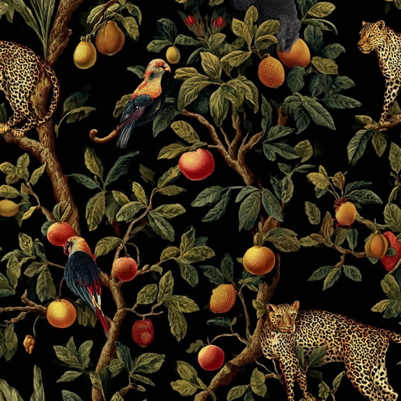 Boho Peel and Stick Wallpaper Leopard Tropical Birds Fruit Tree Black Wall Mural 23.6in x 9.8ft Self Adhesive Removable Wall Paper Renter Friendly Wallpaper for Bedroom Kitchen Farm