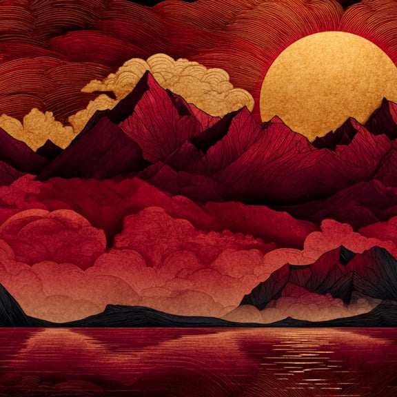 Boho Peel and Stick Wallpaper Magical Lake Reflection Under Faint Moon Fiery Red Sun Wall Mural 17.7in x 9.8ft Self Adhesive Removable Wall Paper Renter Friendly Wallpaper for Nursery Bedroom