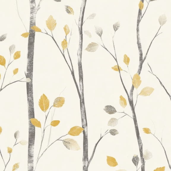 Boho Peel and Stick Wallpaper Minimalistic Gray Yellow Tree Branches Leaves Cream Wall Mural 17.7in x 9.8ft Self Adhesive Removable Wall Paper Renter Friendly Wallpaper for Nursery Bedroom Cabinets