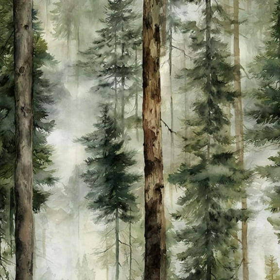 Boho Peel and Stick Wallpaper Misty Forest Tall Pine Trees Soft Watercolor Style Contact Paper 23.6in x 9.8ft Wallpaper Removable Self Adhesive Wall Paper for Bedroom