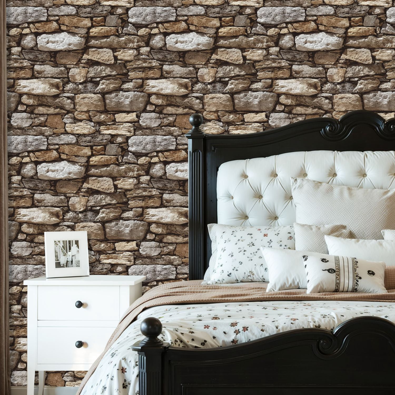 Boho Peel and Stick Wallpaper Natural Stone Wall Texture Neutral Earth Tones Contact Paper 23.6in x 9.8ft Wallpaper Removable Self Adhesive Wall Paper for Bedroom Nursery