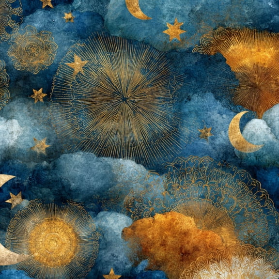 Boho Peel and Stick Wallpaper Ornate Celestial Painterly Clouds Sparkling Stars 23.6in x 9.8ft Self Adhesive Removable Wall Paper Renter Friendly Wall Covering for Kids Room Bedroom Nursery Cabinet