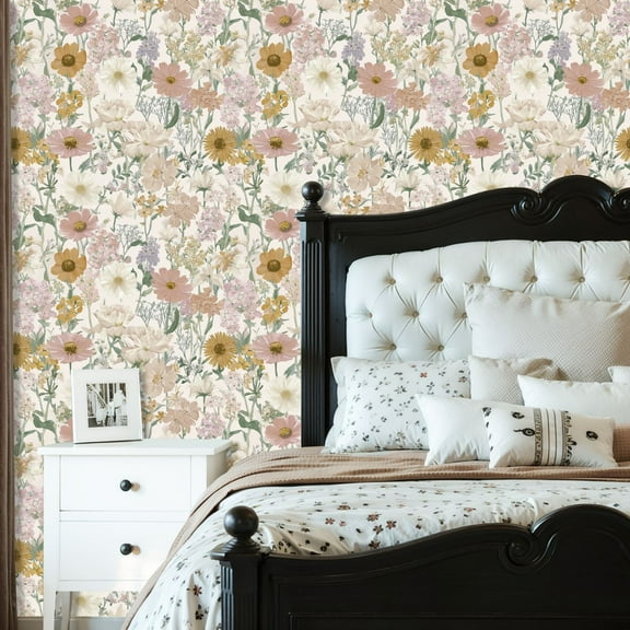 Boho Peel and Stick Wallpaper Pastel Floral Botanical Delicate Wildflowers Contact Paper 23.6in x 9.8ft Wallpaper Removable Self Adhesive Wall Paper for Bedroom Nursery