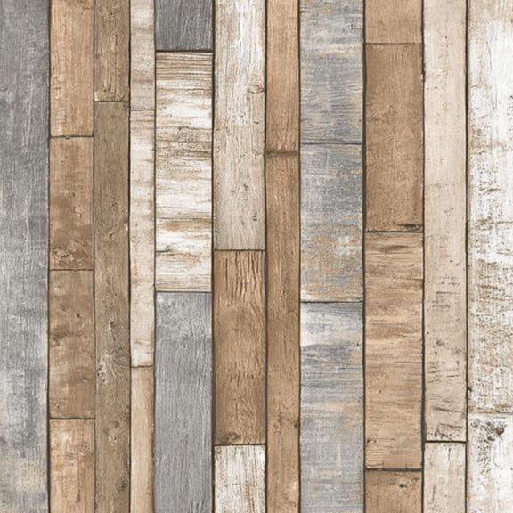 Boho Peel and Stick Wallpaper Rustic Wood Plank Weathered Brown Gray White Wall Mural 23.6in x 9.8ft Self Adhesive Removable Wall Paper Renter Friendly Wallpaper for Nursery Bedroom Cabinets