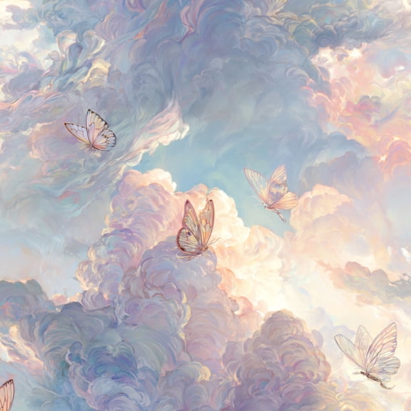 Boho Peel and Stick Wallpaper Serene Pastel Butterfly Cloudscape Soft Sunlight Wall Mural 17.7in x 9.8ft Self Adhesive Removable Wall Paper Renter Friendly Wallpaper for Nursery Bedroom Cabinets