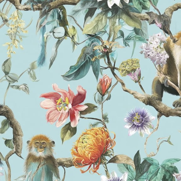Boho Peel and Stick Wallpaper Tropical Floral Monkey Vibrant Flowers Leaves Wall Mural 17.7in x 9.8ft Self Adhesive Removable Wall Paper Renter Friendly Wallpaper for Nursery Bedroom Cabinets